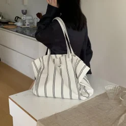 Elena Handbags Striped Cotton Canvas Shoulder Bag