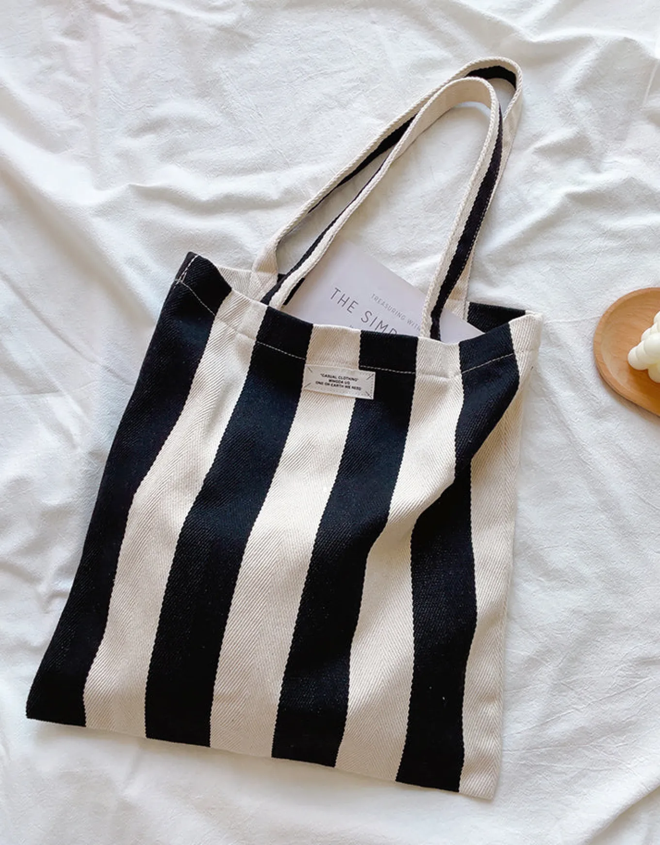 Elena Handbags Striped Cotton Canvas Shoulder Bag