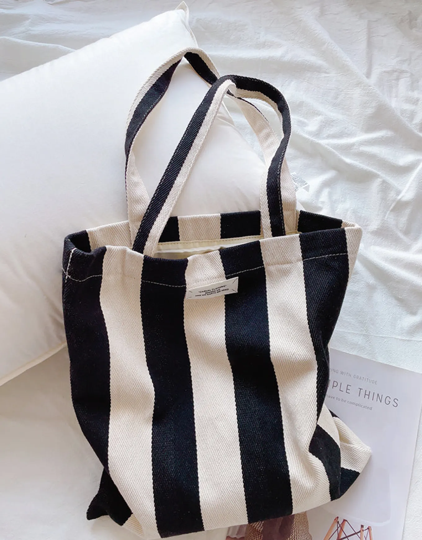 Elena Handbags Striped Cotton Canvas Shoulder Bag