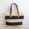 Elena Handbags Striped Large Straw Summer Tote Fashion Handbag with Wide Straps