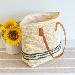 Elena Handbags Striped Large Straw Woven Tote