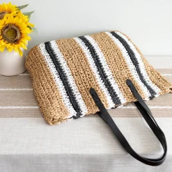 Elena Handbags Striped Large Straw Woven Tote