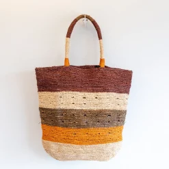Elena Handbags Striped Large Soft Raffia Woven Summer Straw Tote Bag