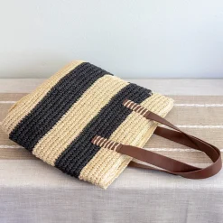 Elena Handbags Striped Large Straw Summer Tote Fashion Handbag with Wide Straps