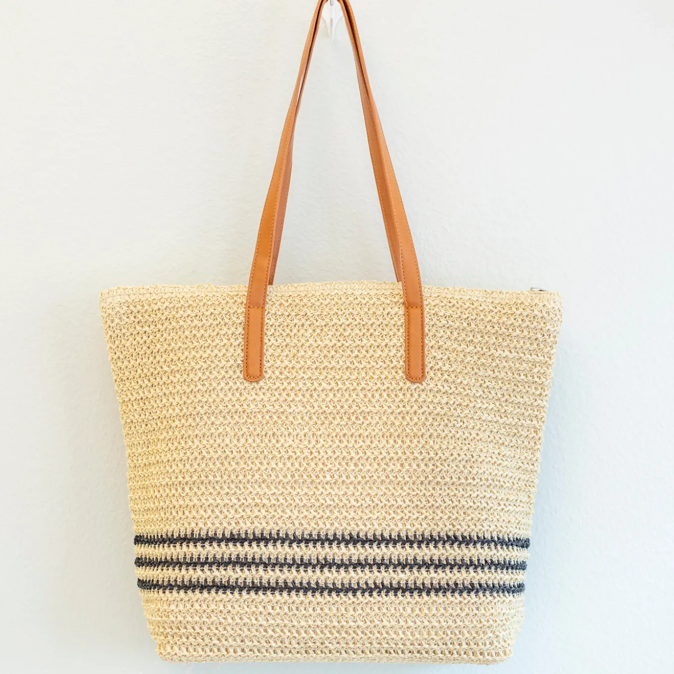 Elena Handbags Striped Large Straw Woven Tote