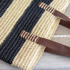 Elena Handbags Striped Large Straw Summer Tote Fashion Handbag with Wide Straps