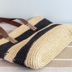 Elena Handbags Striped Large Straw Summer Tote Fashion Handbag with Wide Straps