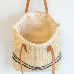 Elena Handbags Striped Large Straw Woven Tote