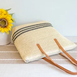 Elena Handbags Striped Large Straw Woven Tote
