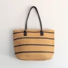 Elena Handbags Striped Straw Woven Summer Tote