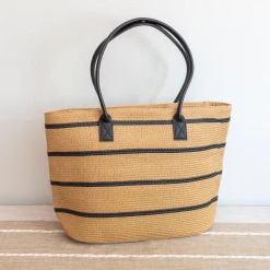 Elena Handbags Striped Straw Woven Summer Tote