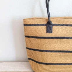 Elena Handbags Striped Straw Woven Summer Tote
