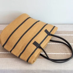 Elena Handbags Striped Straw Woven Summer Tote