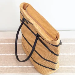 Elena Handbags Striped Straw Woven Summer Tote