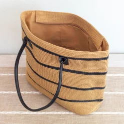 Elena Handbags Striped Straw Woven Summer Tote