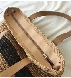 Elena Handbags Striped Straw Woven Tote Bag