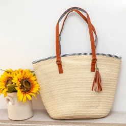 Elena Handbags Summer Basket Tote with Tassle