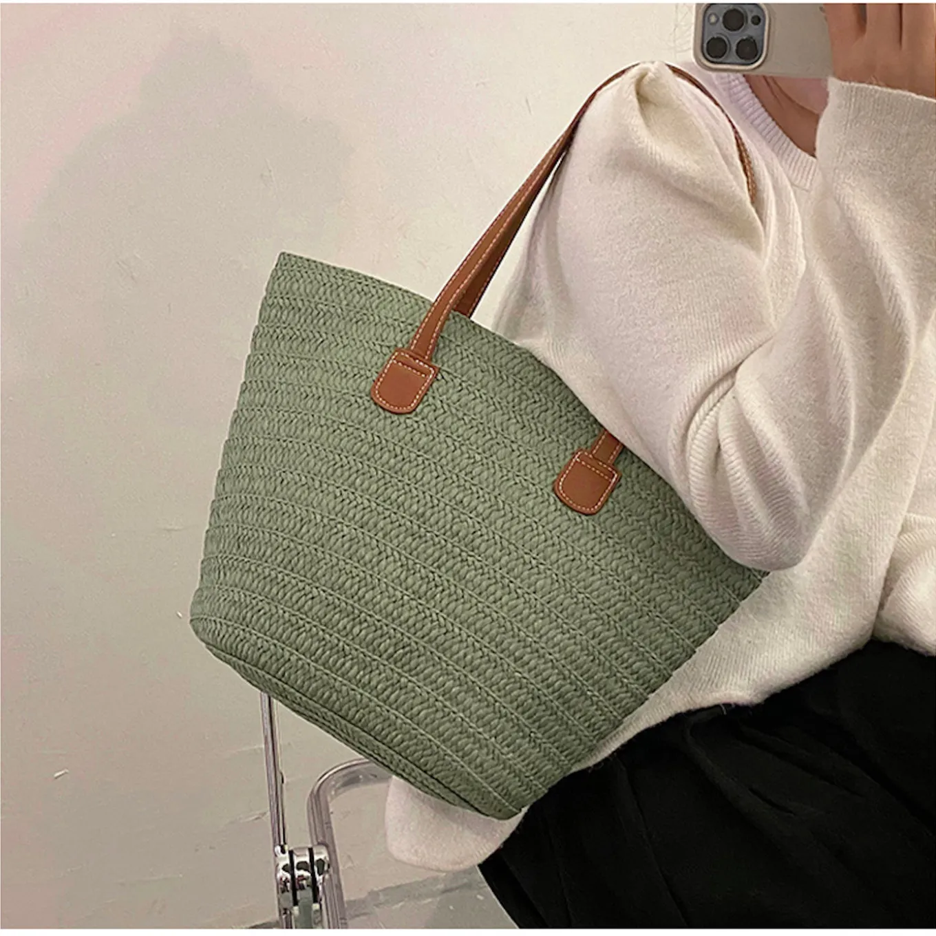 Elena Handbags Summer Basket Tote Bag