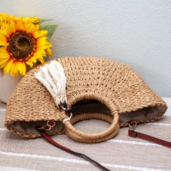 Elena Handbags Summer Beach Straw Basket with Tassle