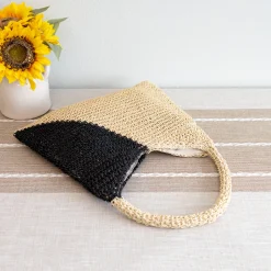 Elena Handbags Summer Boho Simple Two-Tone Straw Shoulder Bag