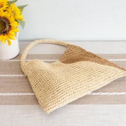 Elena Handbags Summer Boho Simple Two-Tone Straw Shoulder Bag