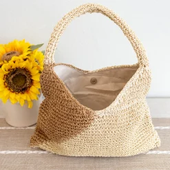 Elena Handbags Summer Boho Simple Two-Tone Straw Shoulder Bag