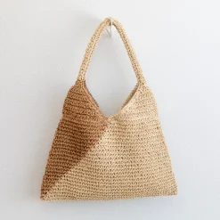 Elena Handbags Summer Boho Simple Two-Tone Straw Shoulder Bag