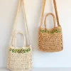 Elena Handbags Summer Floral Straw Shoulder Bag with Long Strap