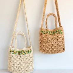Elena Handbags Summer Floral Straw Shoulder Bag with Long Strap