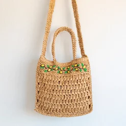 Elena Handbags Summer Floral Straw Shoulder Bag with Long Strap