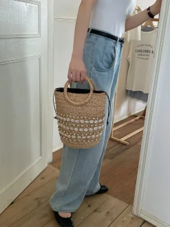 Elena Handbags Summer Raffia Straw Beach Basket Handbag