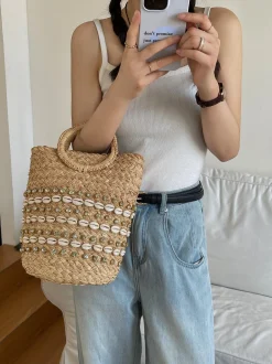 Elena Handbags Summer Raffia Straw Beach Basket Handbag