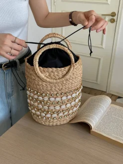 Elena Handbags Summer Raffia Straw Beach Basket Handbag