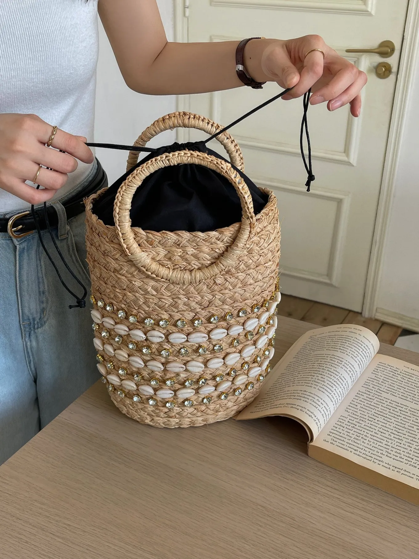 Elena Handbags Summer Raffia Straw Beach Basket Handbag