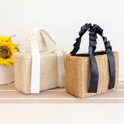 Elena Handbags Summer Straw Beach Basket Handbag
