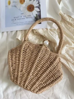 Elena Handbags Summer Straw Shell Shape Shoulder Purse