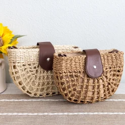 Elena Handbags Summer Straw Half Moon Shoulder Bag