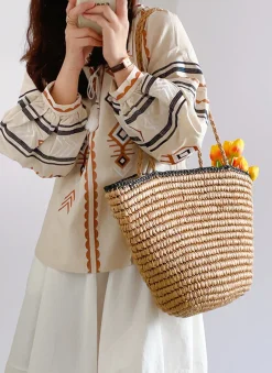 Elena Handbags Summer Straw Basket Summer Tote
