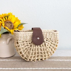 Elena Handbags Summer Straw Half Moon Shoulder Bag