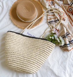 Elena Handbags Summer Straw Basket Summer Tote