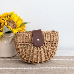 Elena Handbags Summer Straw Half Moon Shoulder Bag