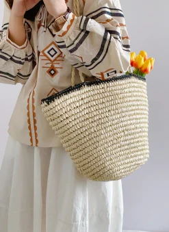 Elena Handbags Summer Straw Basket Summer Tote