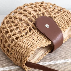 Elena Handbags Summer Straw Half Moon Shoulder Bag