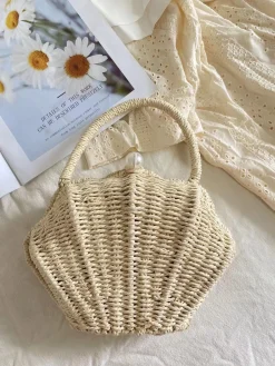 Elena Handbags Summer Straw Shell Shape Shoulder Purse