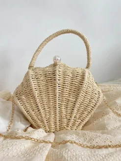 Elena Handbags Summer Straw Shell Shape Shoulder Purse