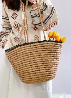Elena Handbags Summer Straw Basket Summer Tote