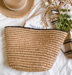 Elena Handbags Summer Straw Basket Summer Tote