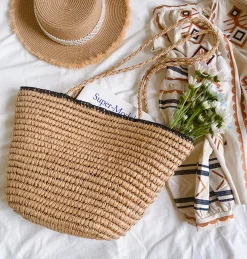 Elena Handbags Summer Straw Basket Summer Tote
