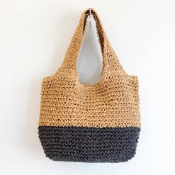 Elena Handbags Summer Two Tone Simple Straw Shoulder Bag