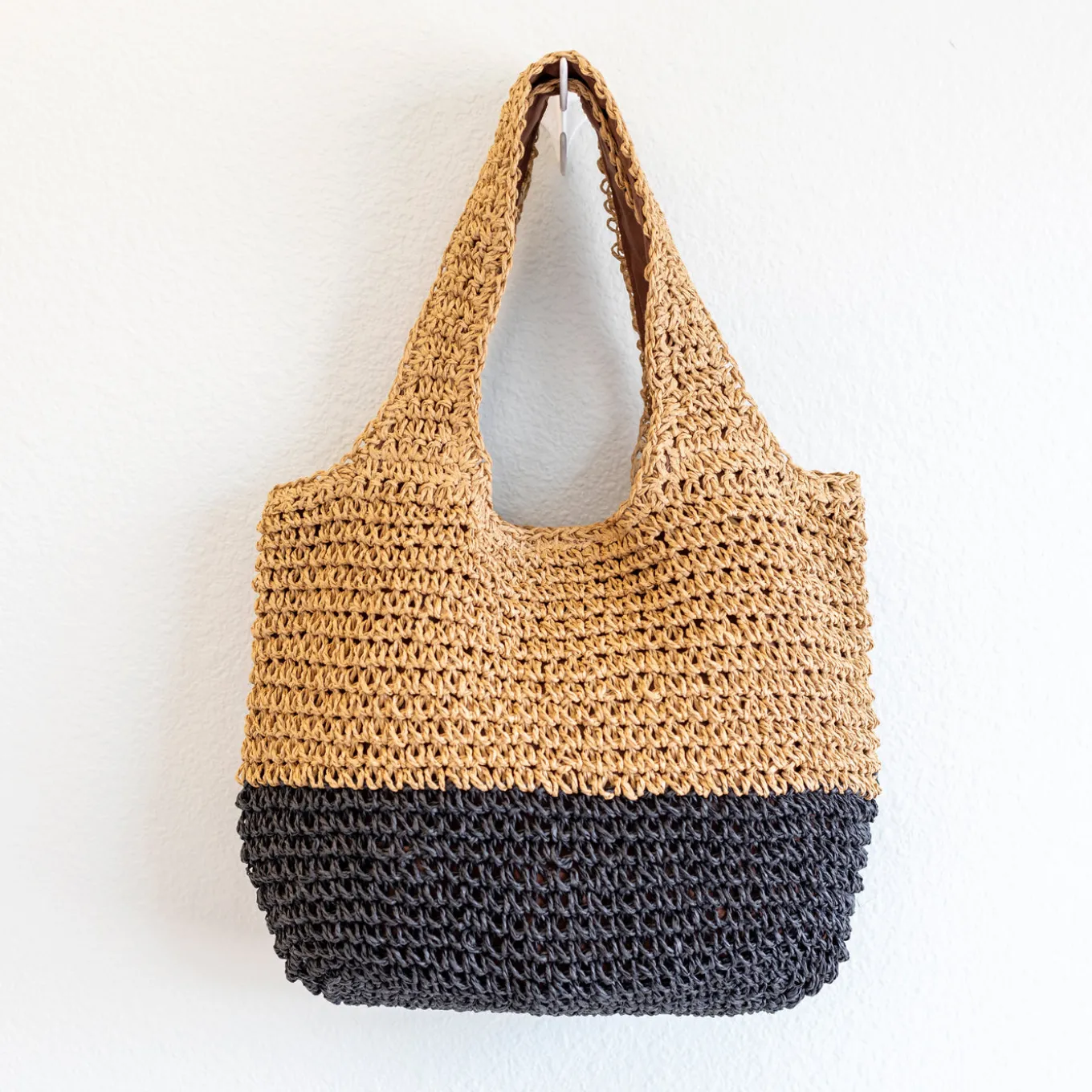Elena Handbags Summer Two Tone Simple Straw Shoulder Bag